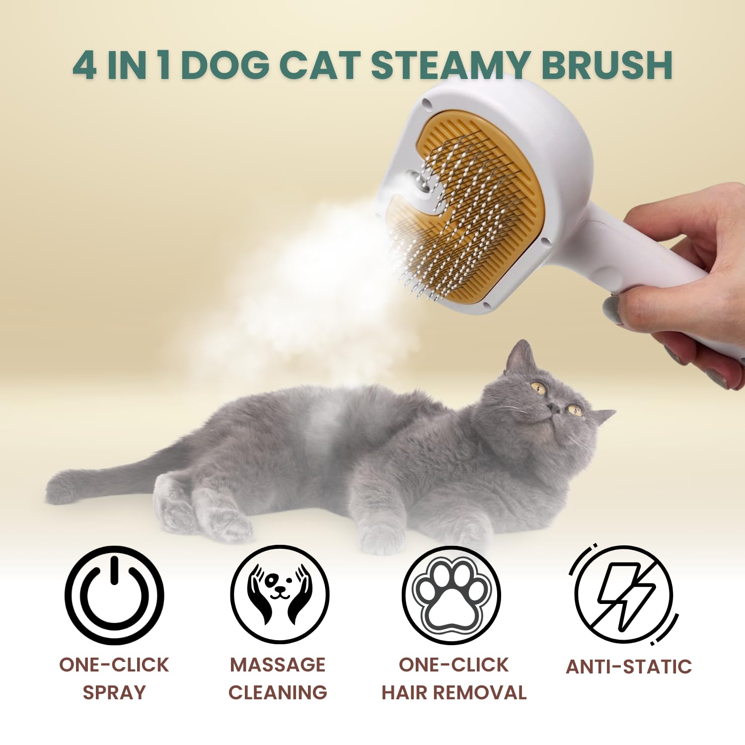 Mist Steam Grooming Brush for Dogs & Cats