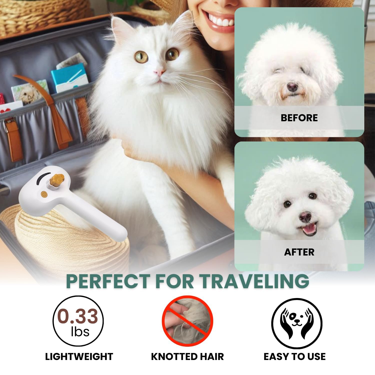 Mist Steam Grooming Brush for Dogs & Cats